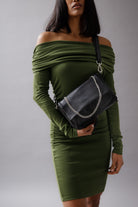 Maxke Bubble Black Leather bag in studio on model