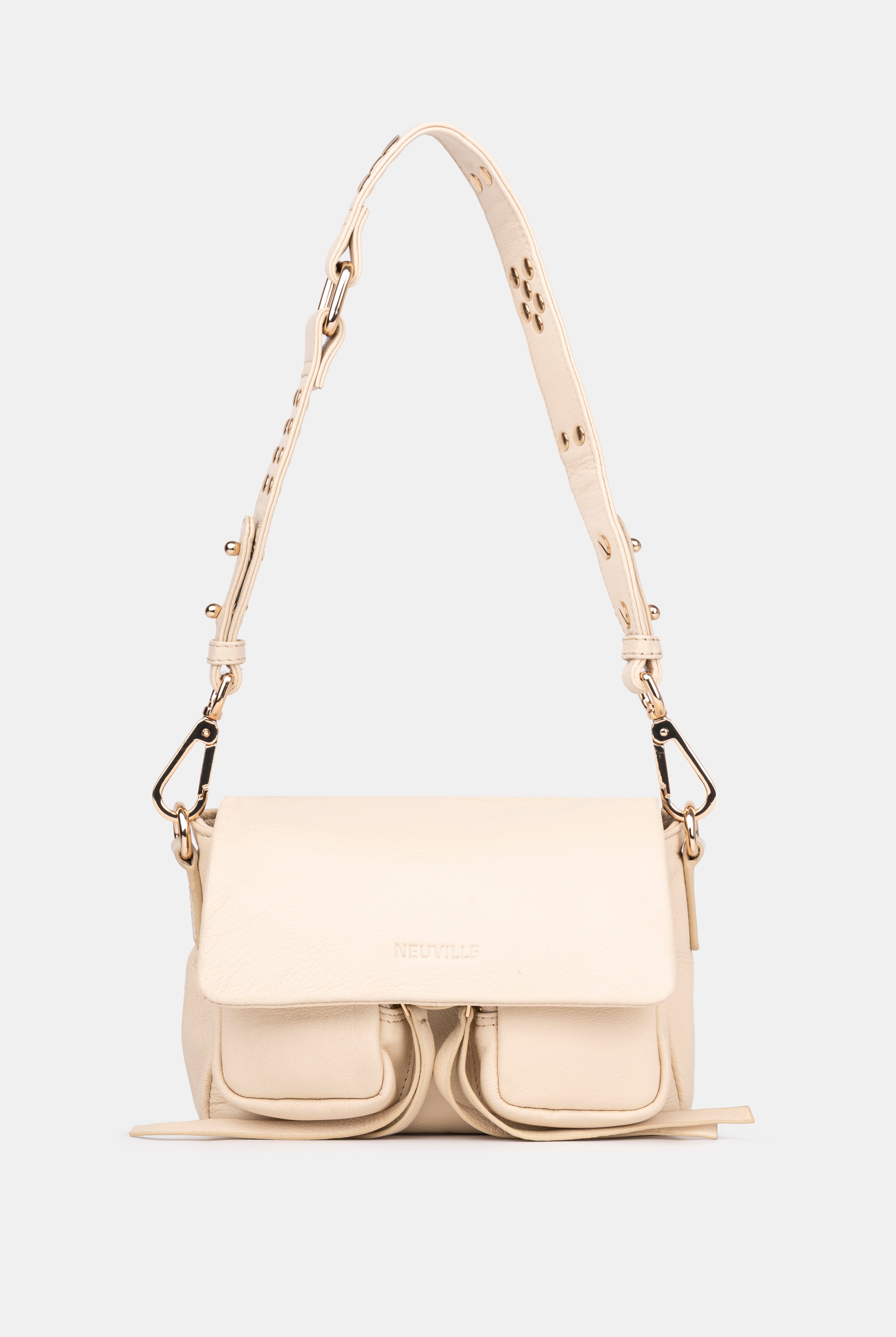 Max Mini Ivory (gold). front side photo with strap