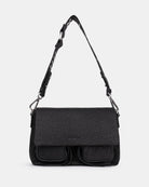 Maxke Bubble Black Leather shoulder - and crossbody bag with silver hardware of the brand Neuville. Front photo with strap