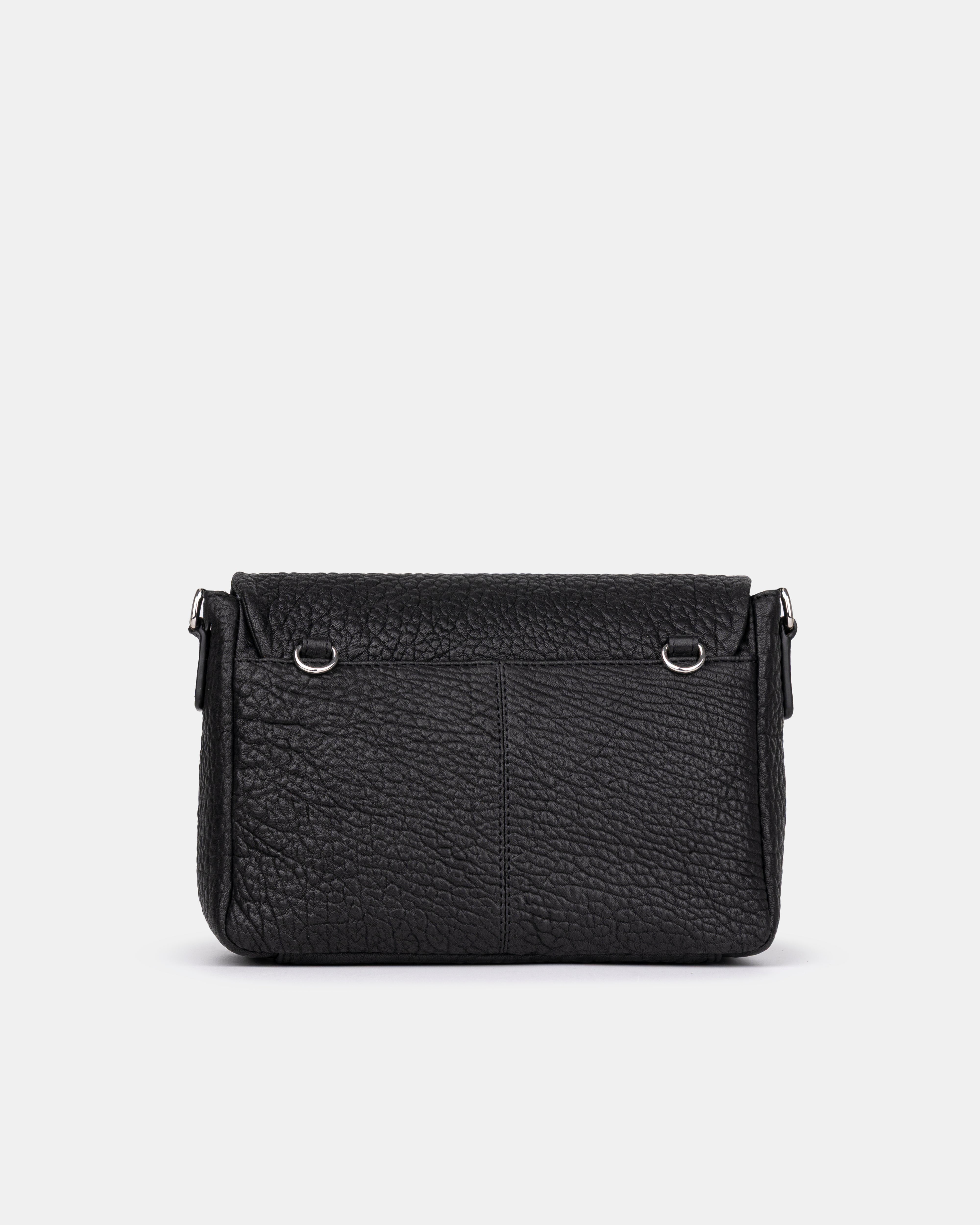 Maxke Black Leather shoulder - and crossbody bag with golden hardware of the brand Neuville. Back photo