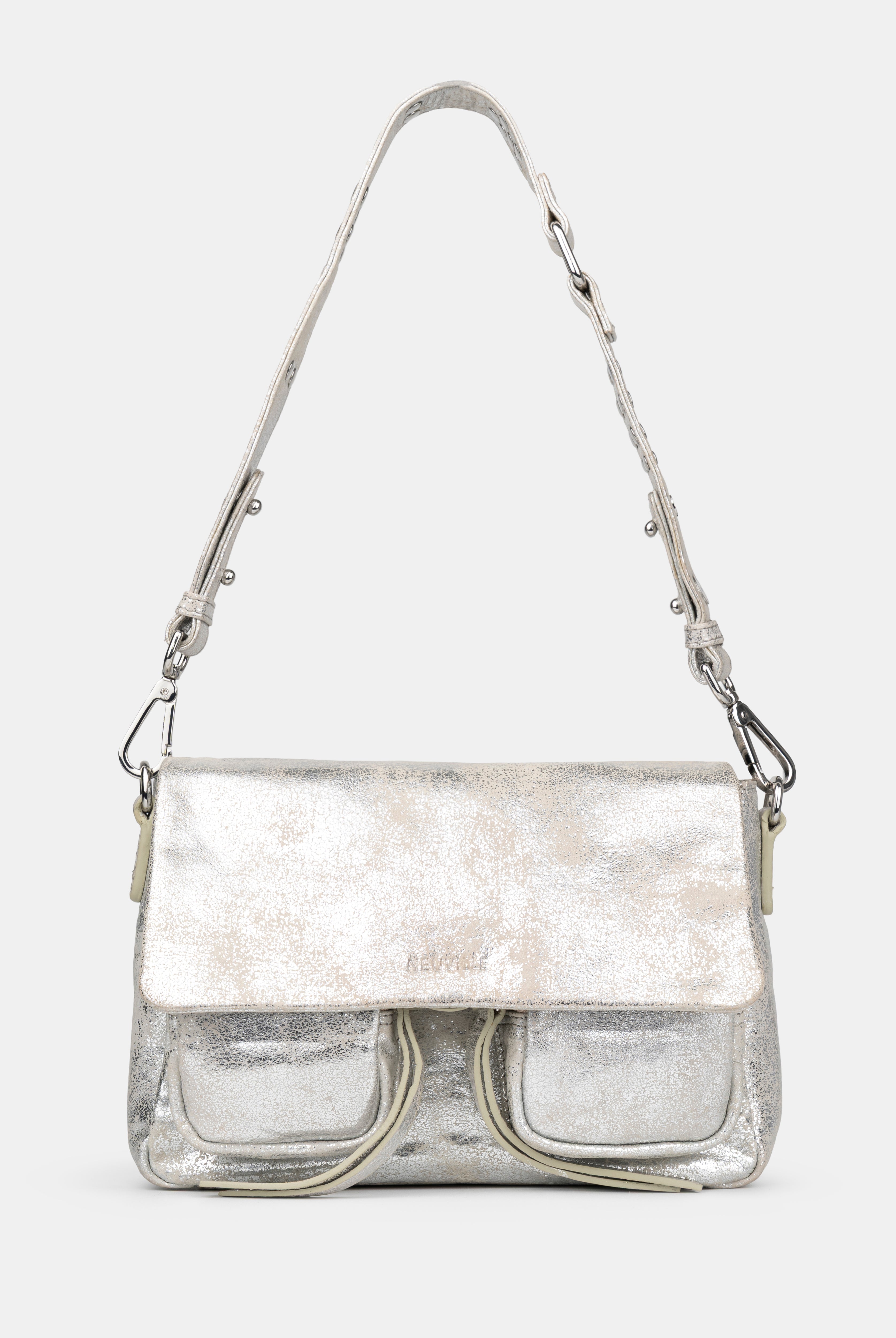 Maxke Sand Gold Leather shoulder - and crossbody bag of the brand Neuville.Front photo with strap