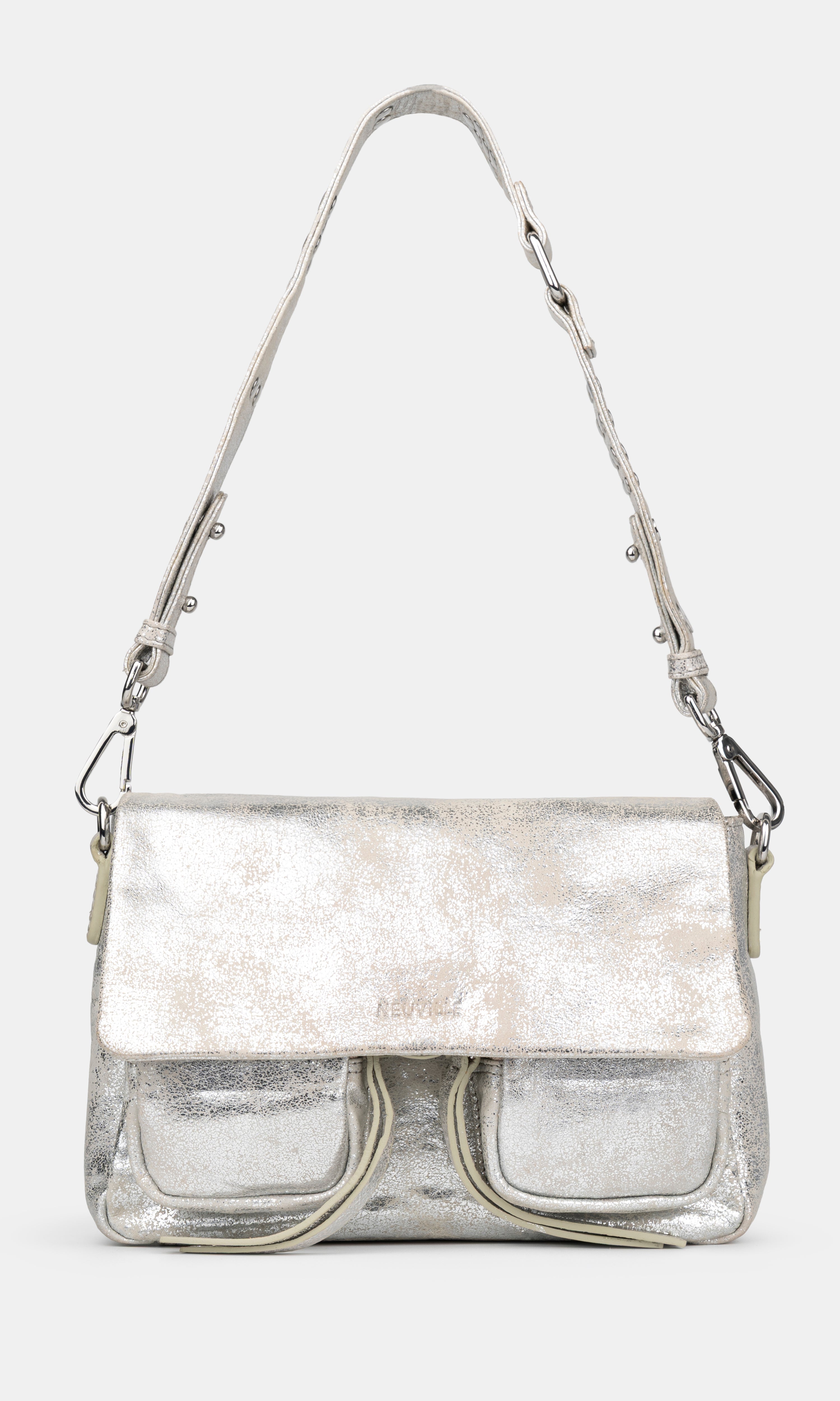 Maxke Sand Gold Leather shoulder - and crossbody bag of the brand Neuville.Front photo with strap