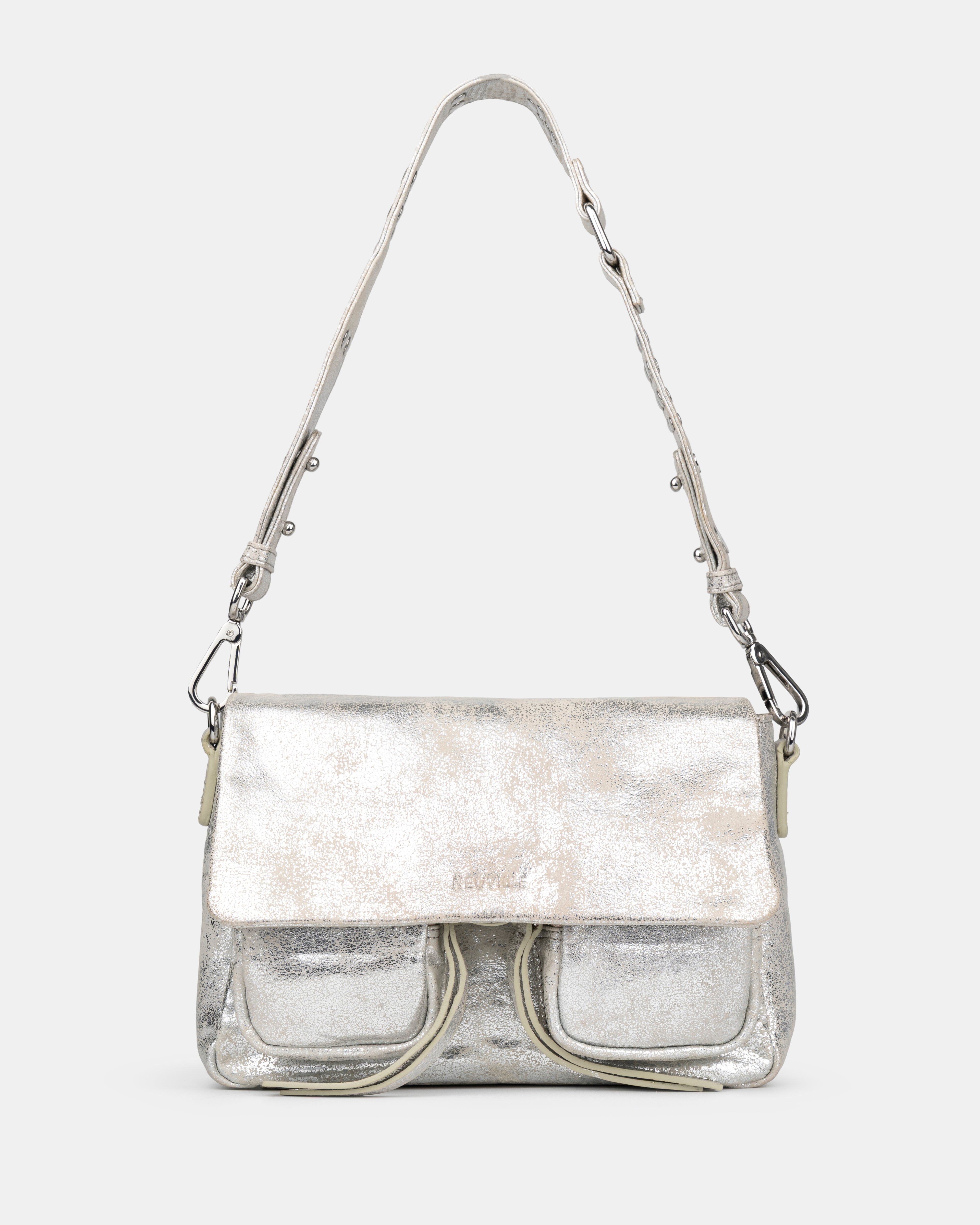 Maxke Sand Gold Leather shoulder - and crossbody bag of the brand Neuville.Front photo with strap