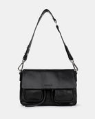 Maxke Black Leather shoulder - and crossbody bag of the brand Neuville.Front photo with strap