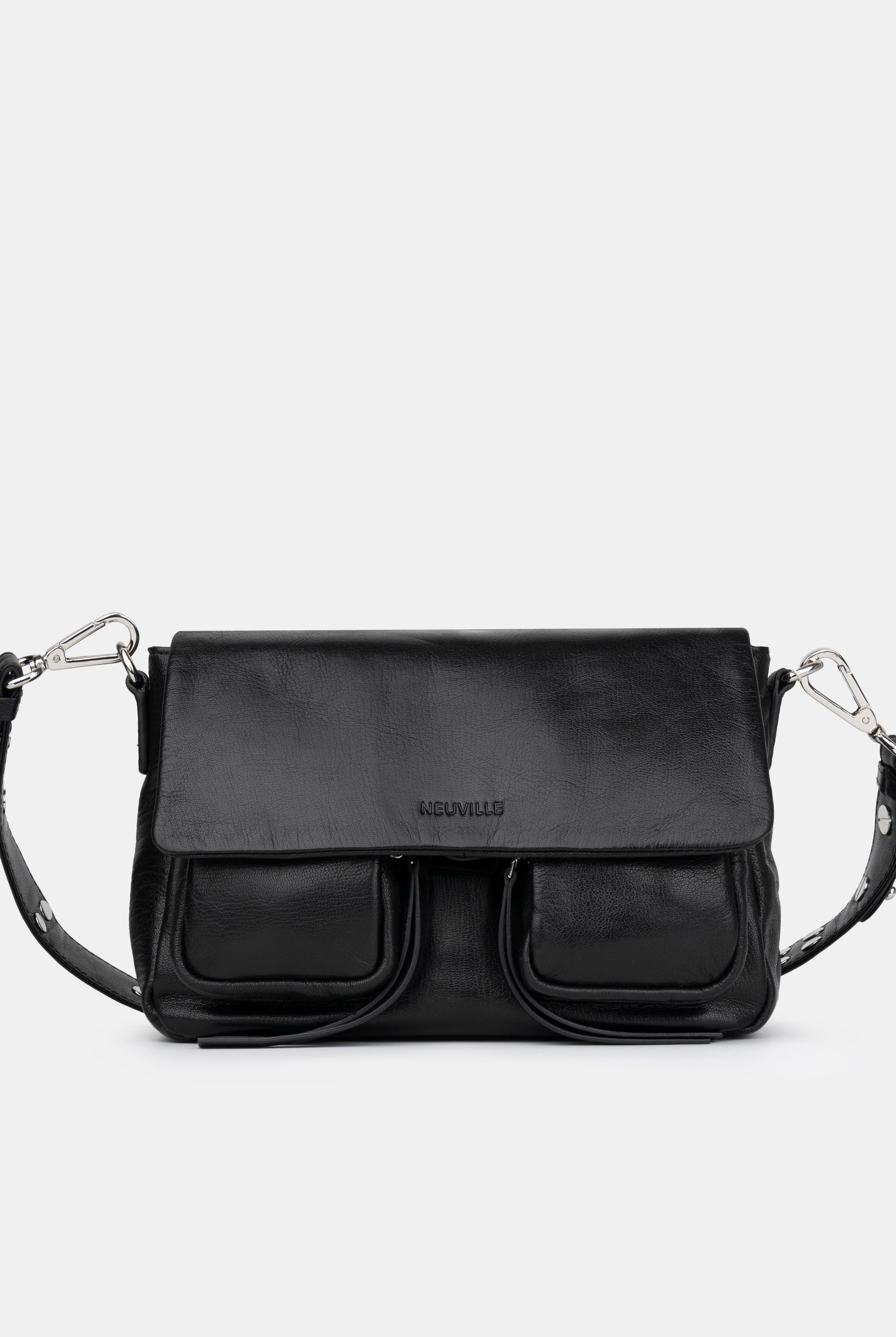 Maxke Black Leather shoulder - and crossbody bag of the brand Neuville.Front photo
