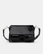 Maxke Crunch Black Leather shoulder - and crossbody bag with golden hardware of the brand Neuville. Front photo