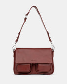 Maxke  Burgundy Leather shoulder - and crossbody bag with silver hardware of the brand Neuville. Front photo with strap