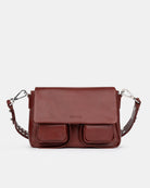 Maxke  Burgundy Leather shoulder - and crossbody bag with golden hardware of the brand Neuville. Front photo