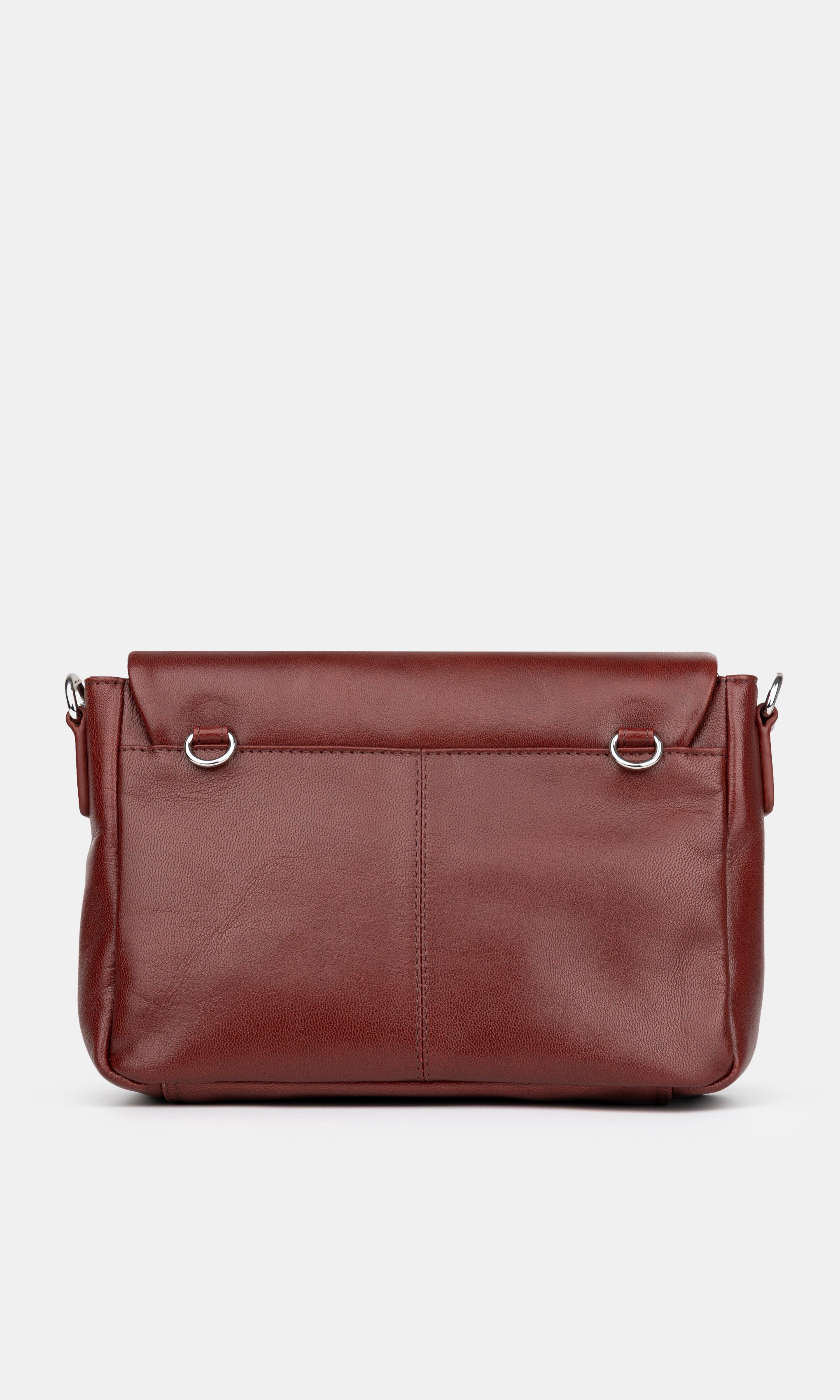 Maxke  Burgundy Leather shoulder - and crossbody bag with golden hardware of the brand Neuville. Back photo