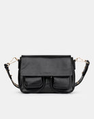 Maxke Black Leather shoulder - and crossbody bag with golden hardware of the brand Neuville. Front photo