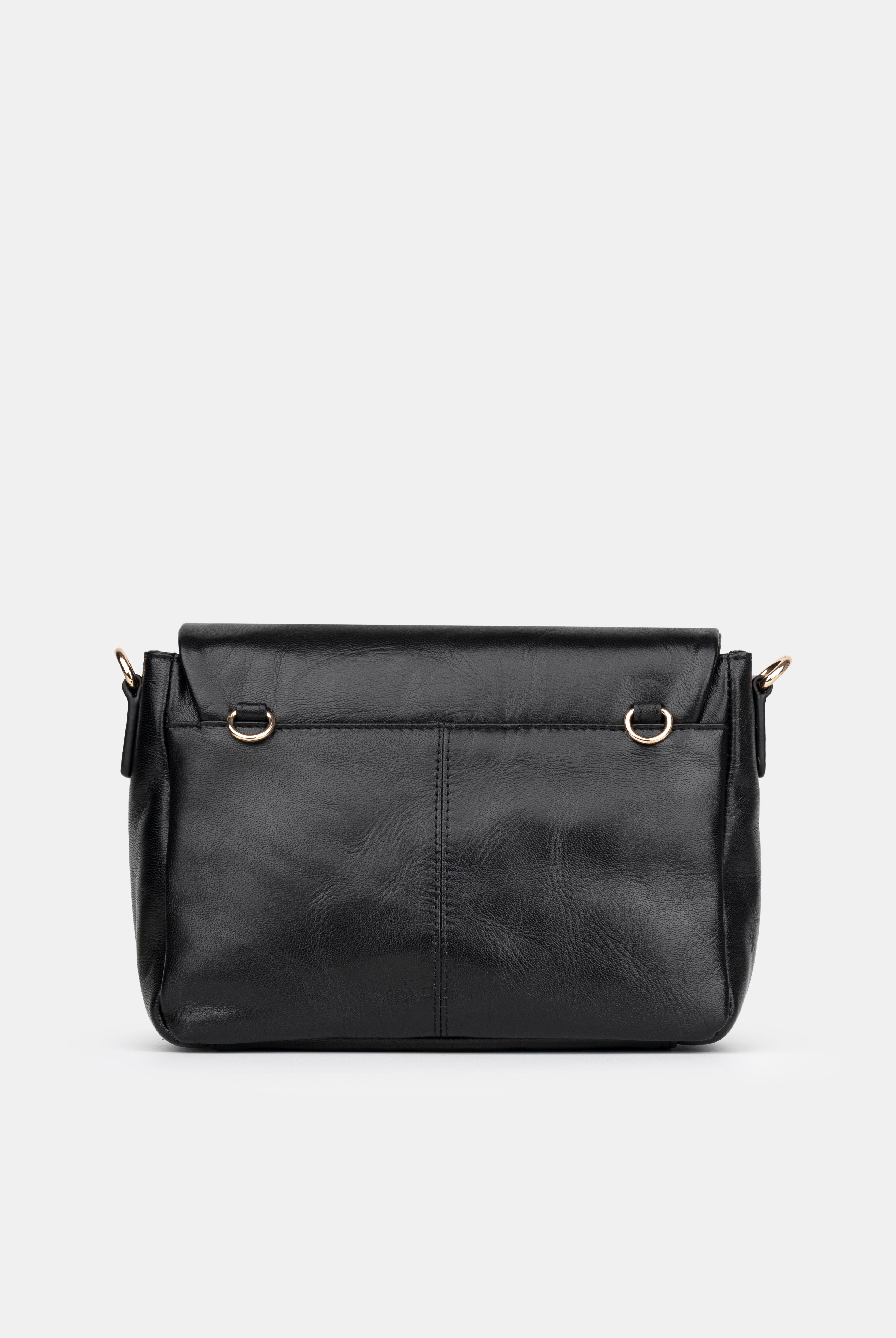 Maxke Black Leather shoulder - and crossbody bag with golden hardware of the brand Neuville. Back photo