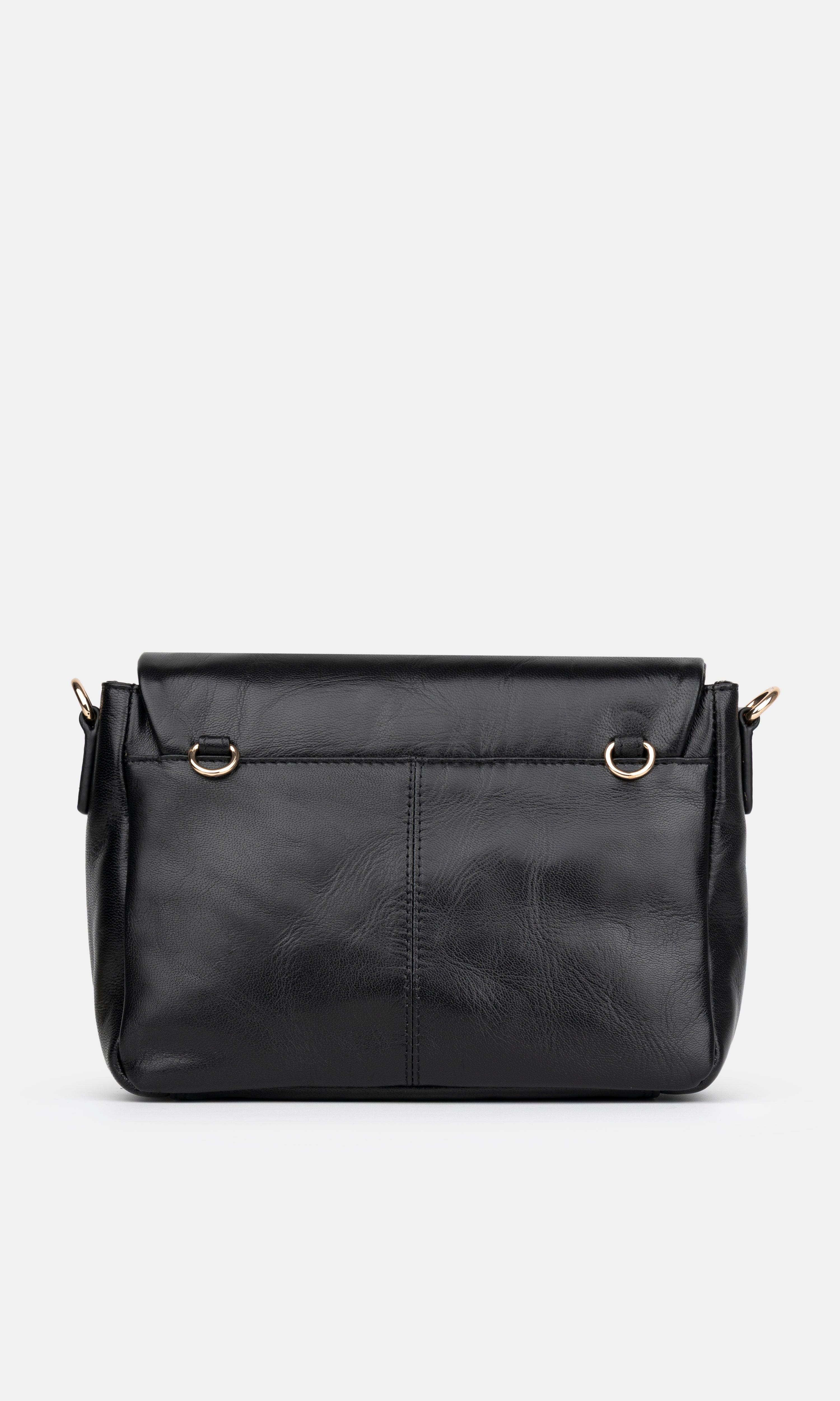 Maxke Black Leather shoulder - and crossbody bag with golden hardware of the brand Neuville. Back photo