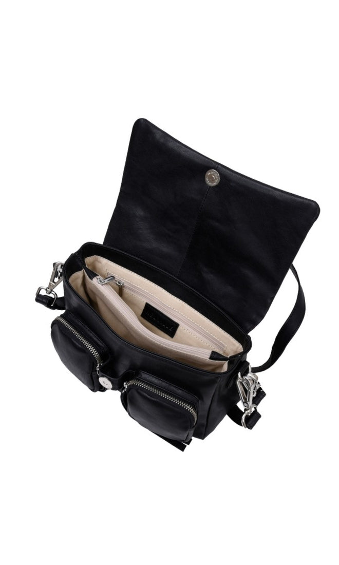 MAXKE BLACK NEUVILLE - Black leather bag Neuville. Leather shoulder bag. Maxke Noir - Maxke zwart