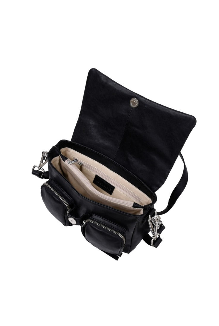MAXKE BLACK NEUVILLE - Black leather bag Neuville. Leather shoulder bag. Maxke Noir - Maxke zwart