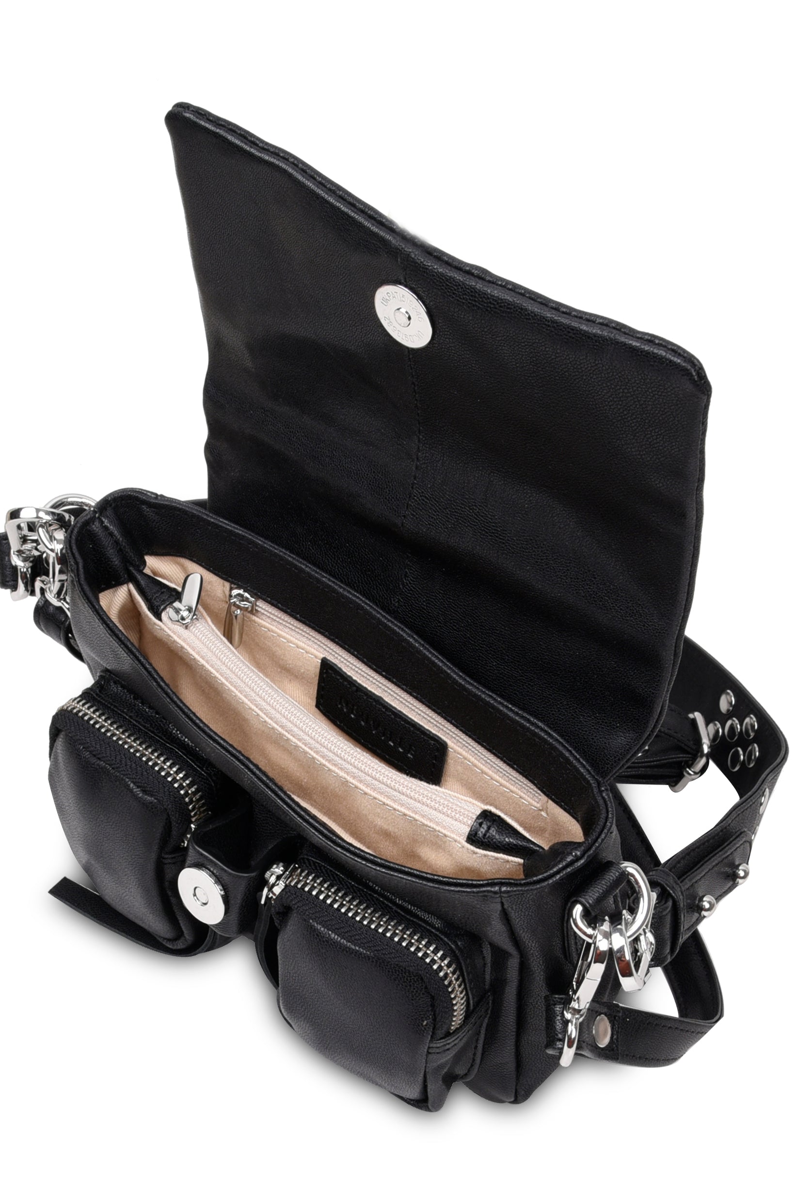 Max mini black leather bag Neuville, open product photo