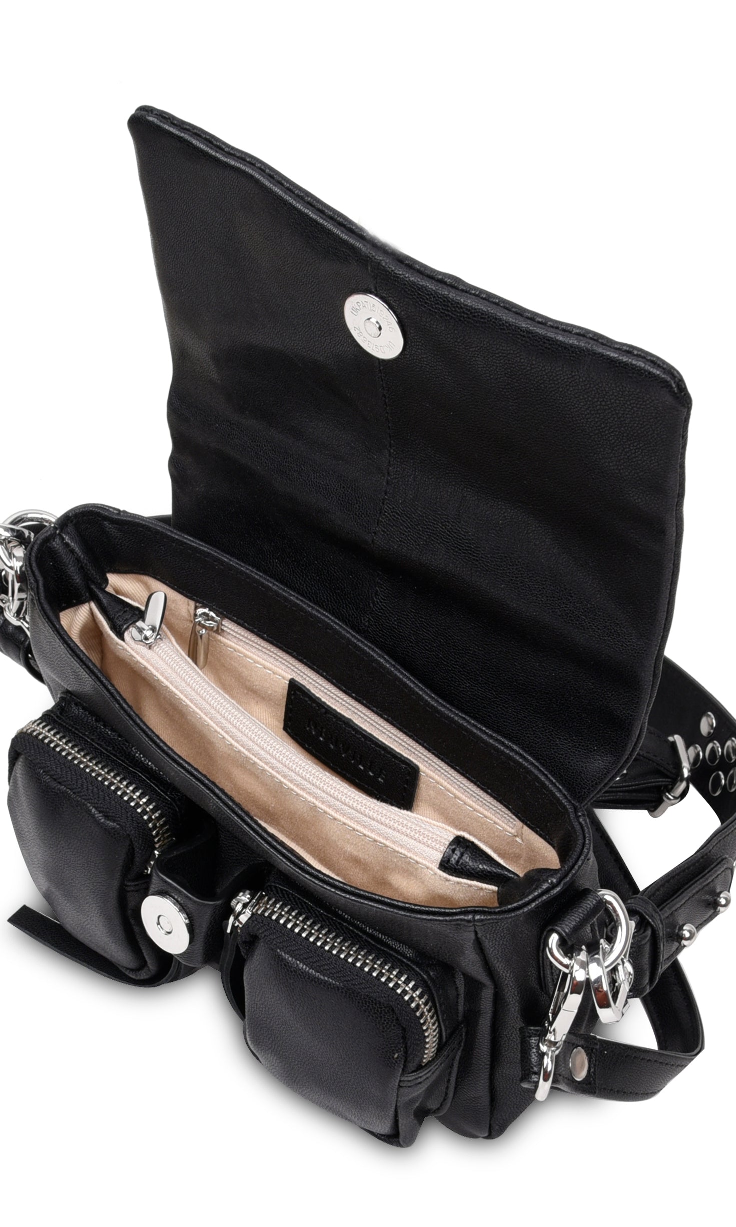 Max mini black leather bag Neuville, open product photo