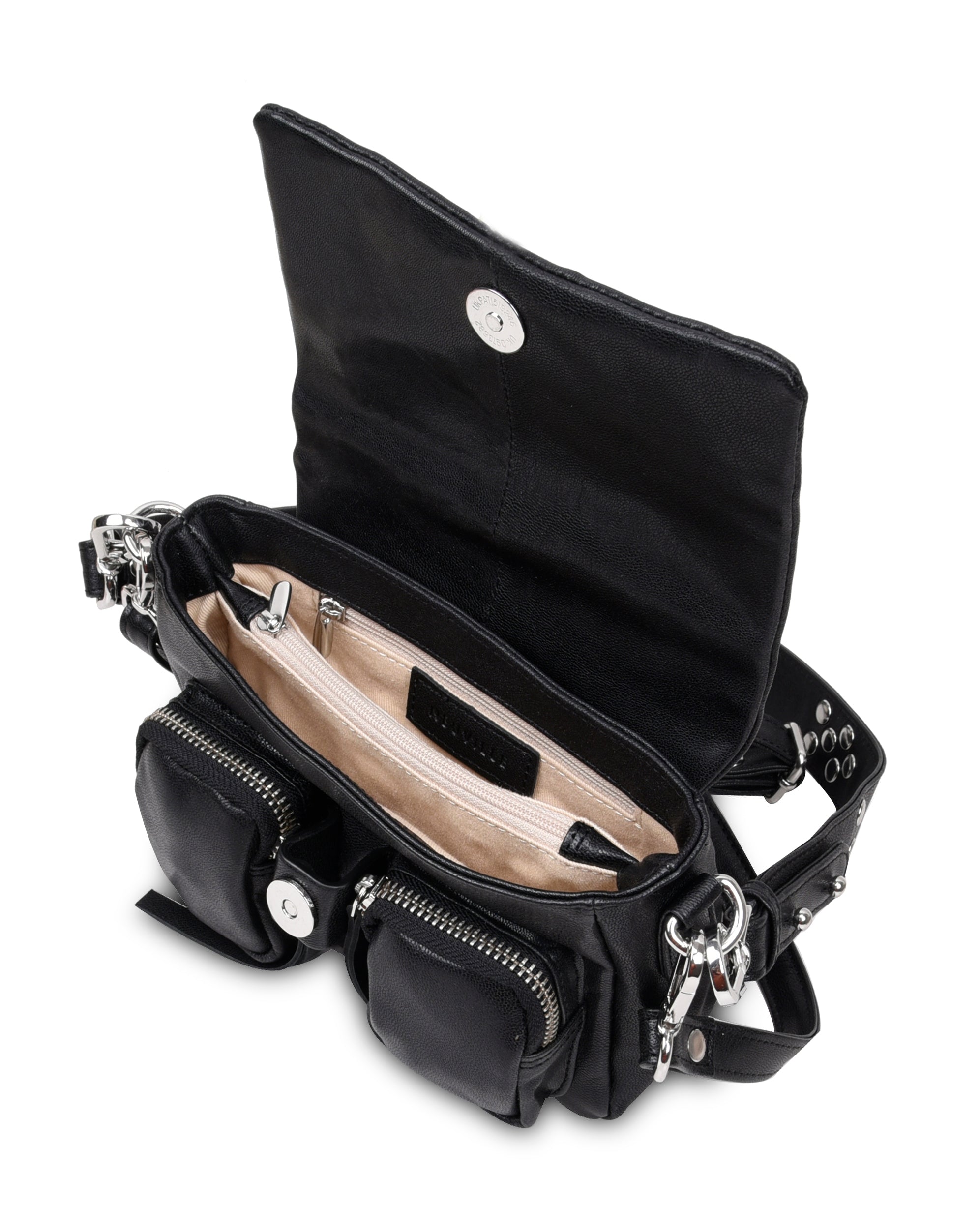 Max mini black leather bag Neuville, open product photo