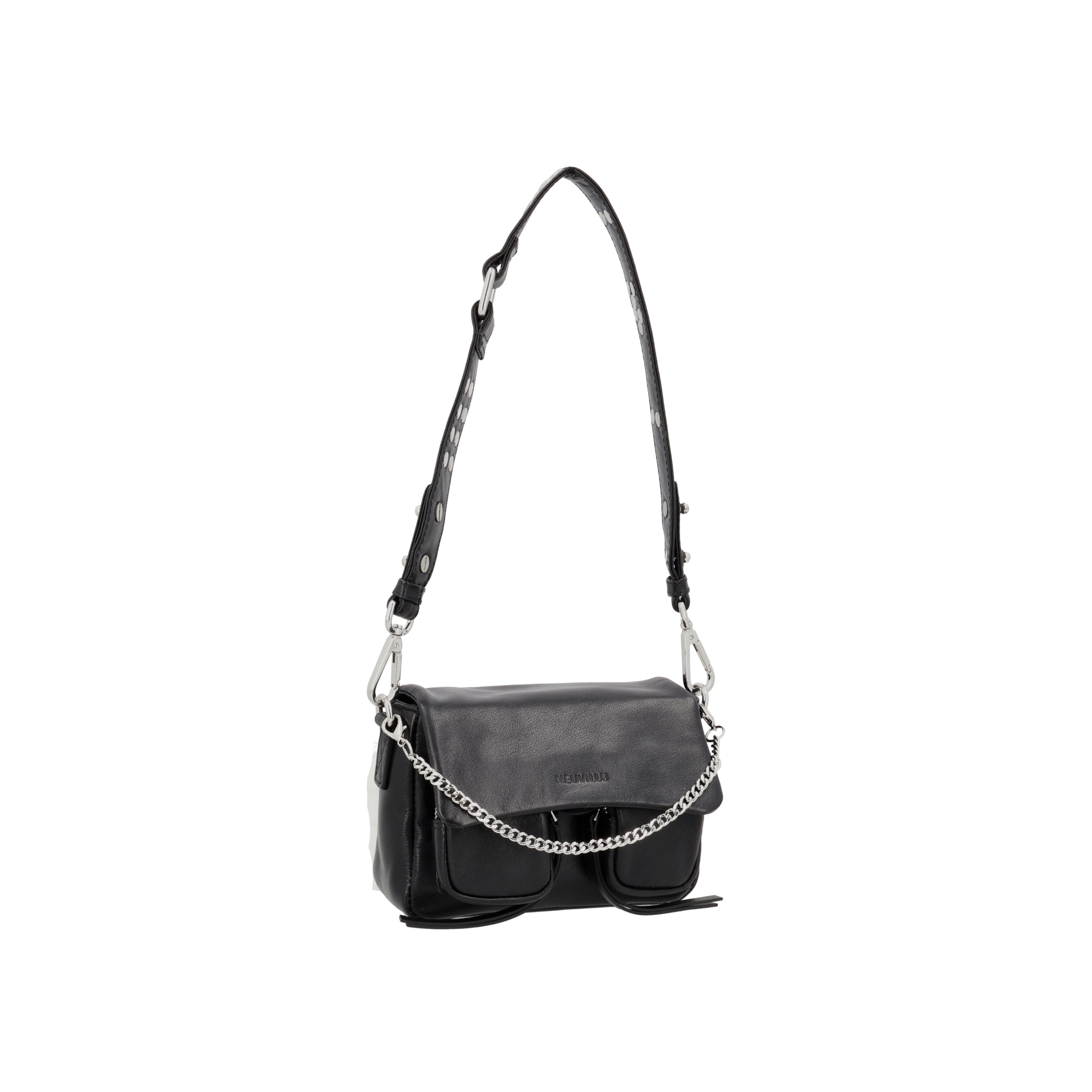 Max Mini Black leather bag, side product picture Neuville