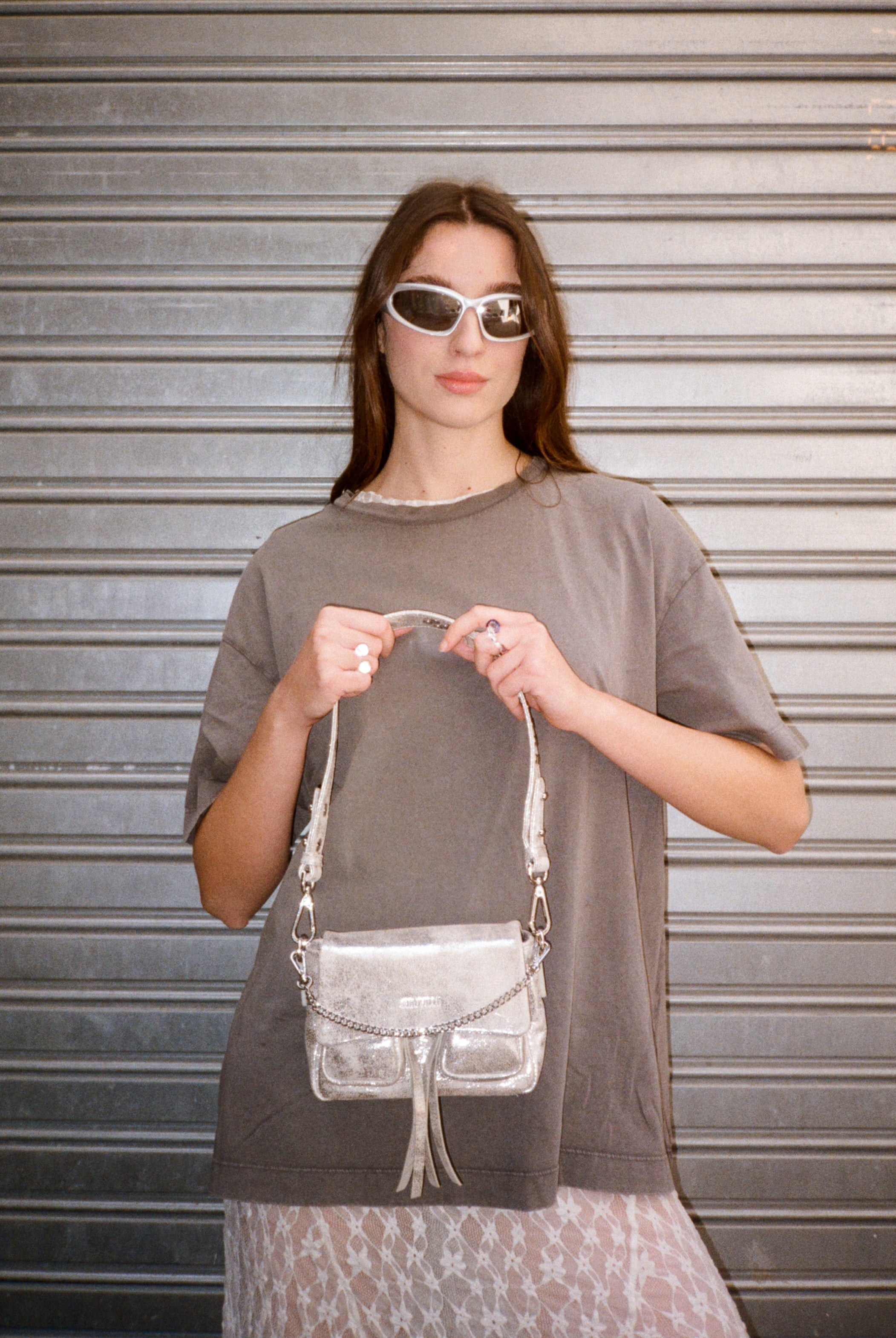 Mini Max Sand Gold Leather Shoulder bag on girl