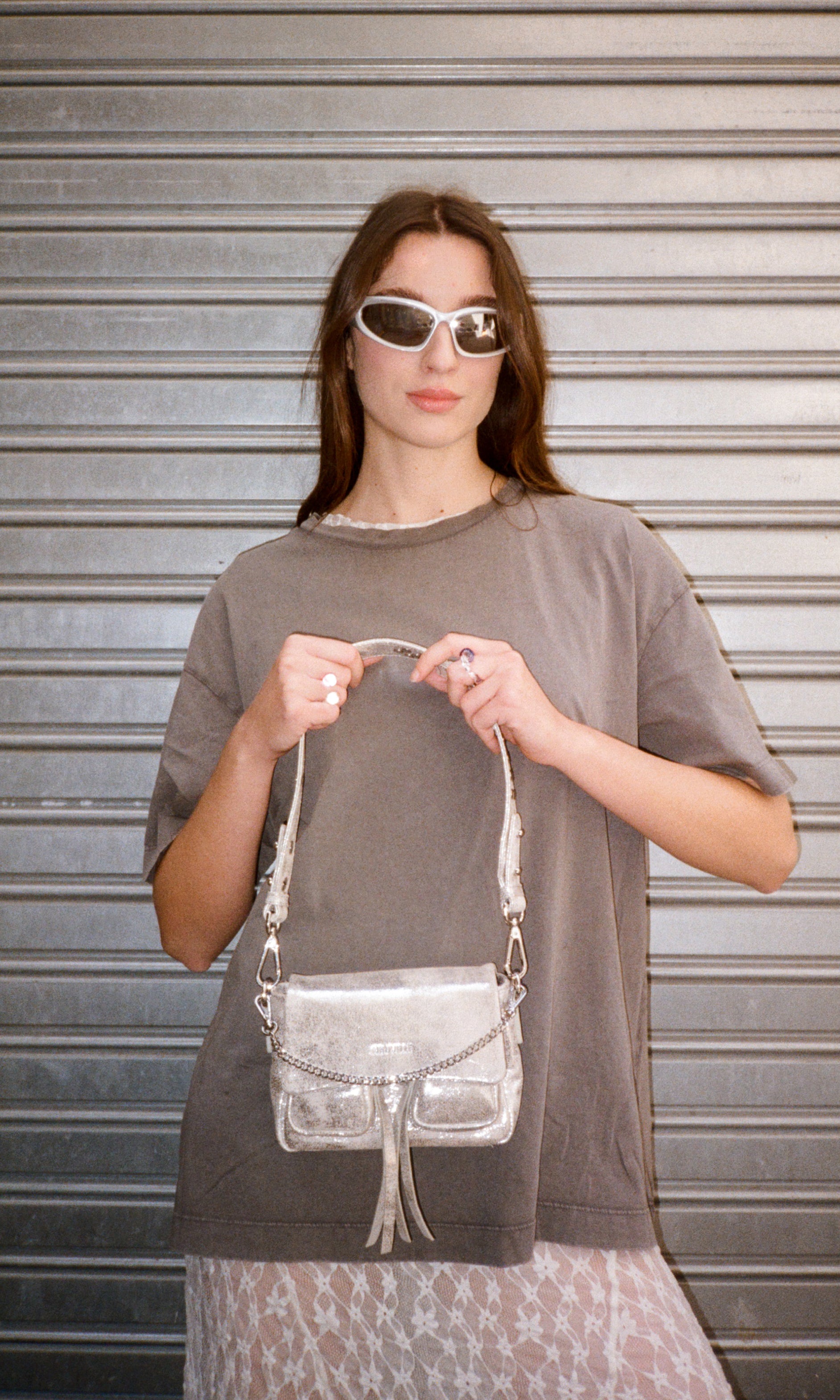Mini Max Sand Gold Leather Shoulder bag on girl