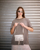 Mini Max Sand Gold Leather Shoulder bag on girl
