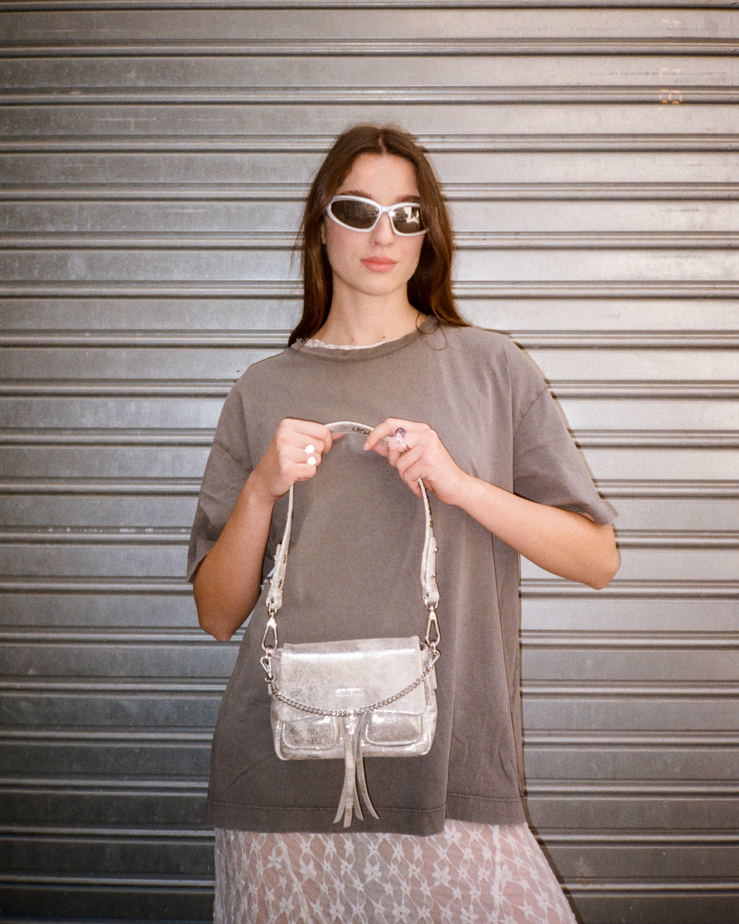 Mini Max Sand Gold Leather Shoulder bag on girl