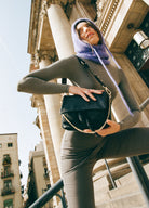 Maxke Black with Golden Hardware, Leather Bag Neuville, bag on model