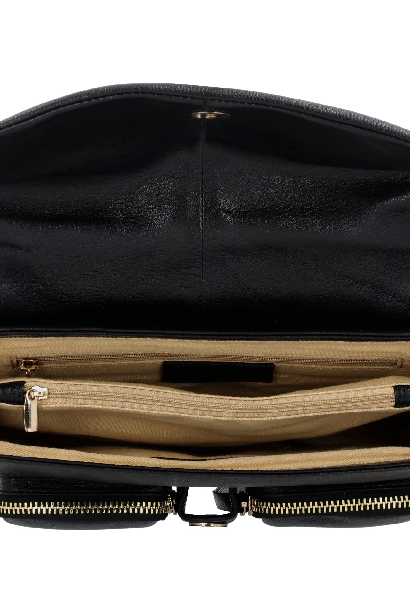 Maxke Black with Golden hardware, Neuville black leather bag, Inside product shot