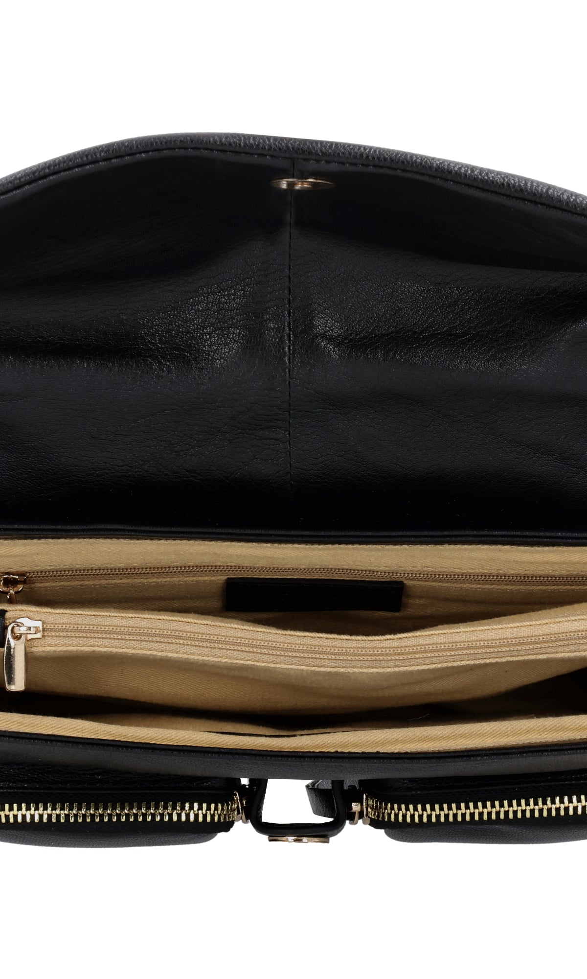 Maxke Black with Golden hardware, Neuville black leather bag, Inside product shot