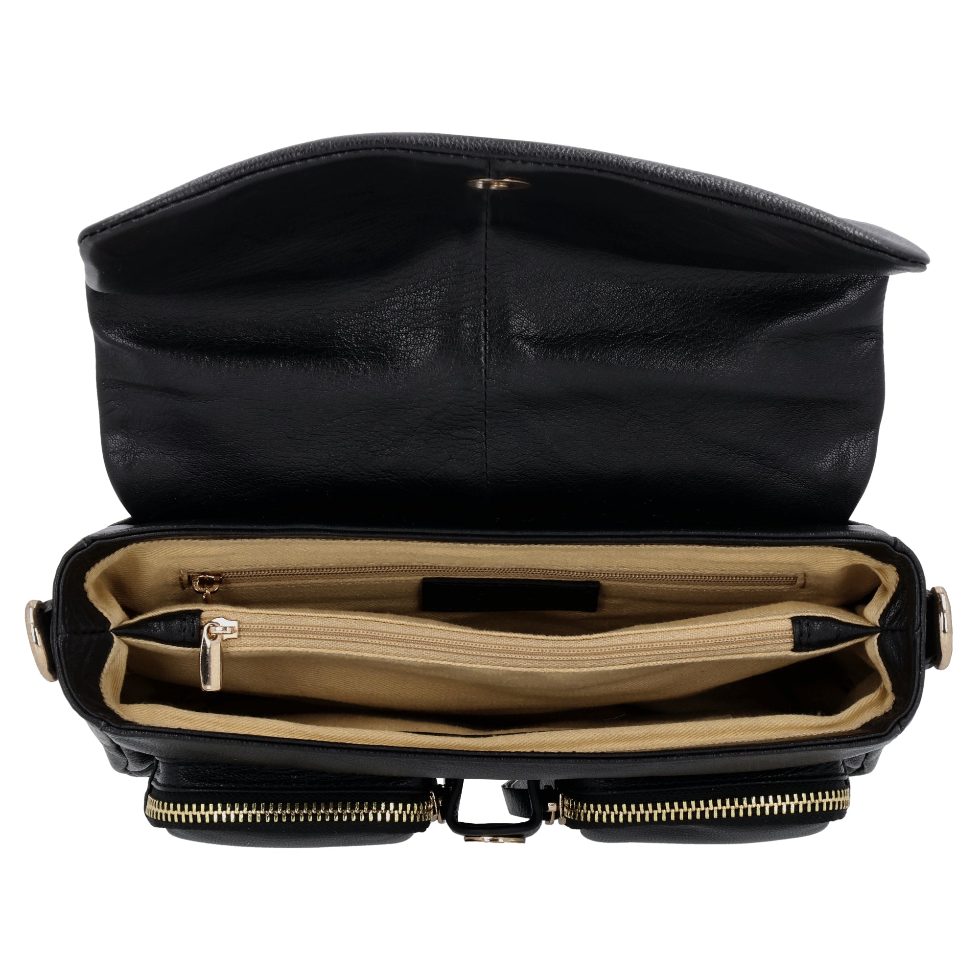 Maxke Black with Golden hardware, Neuville black leather bag, Inside product shot