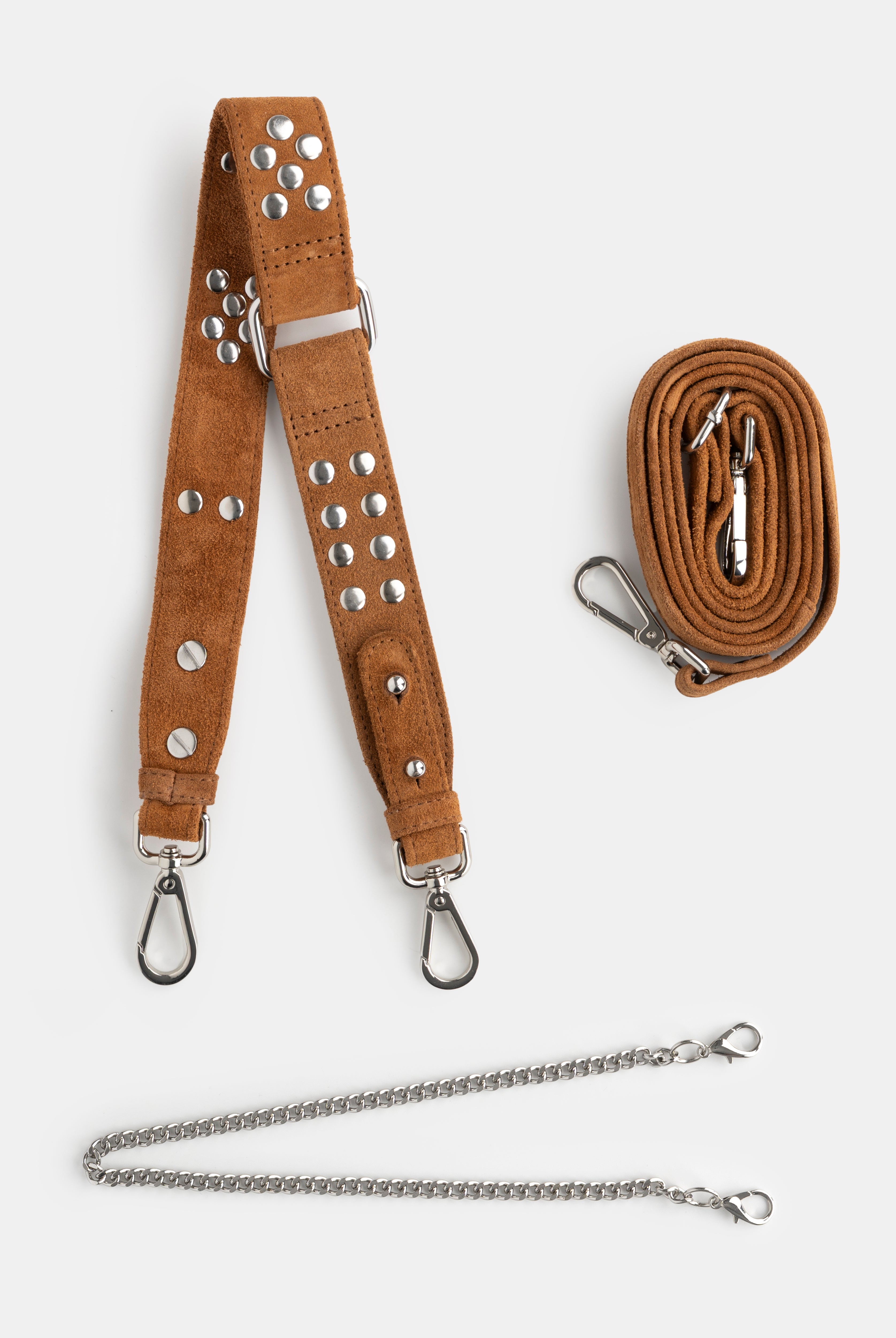 Studded shoulder strap, long crossbody strap, chain for caramel suede Neuville bag