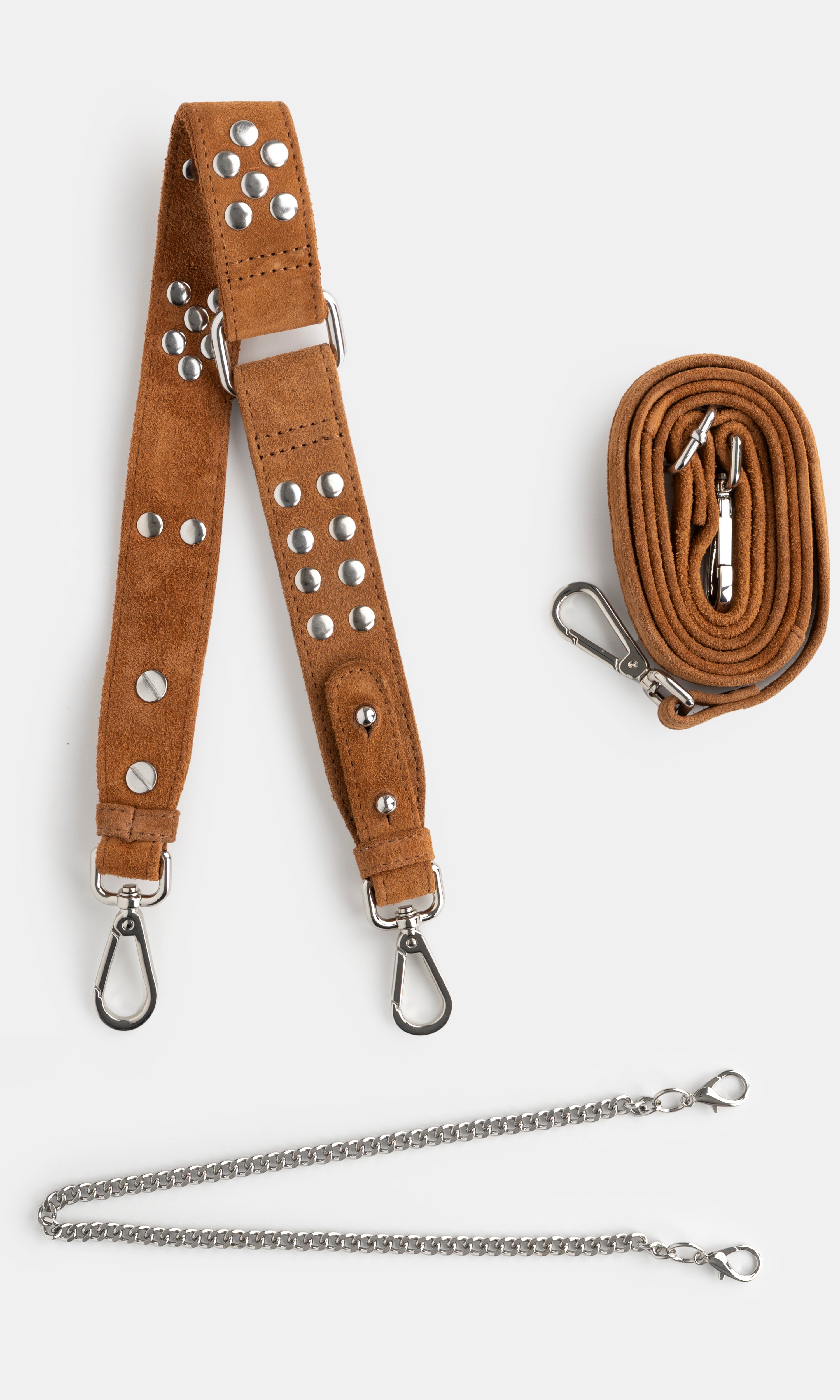 Studded shoulder strap, long crossbody strap, chain for caramel suede Neuville bag