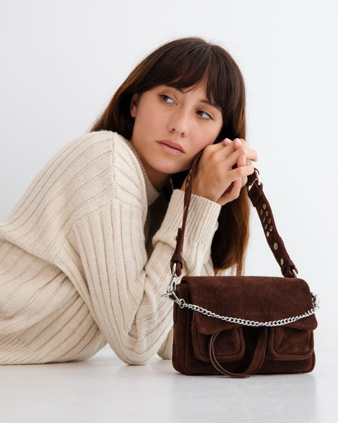 MAXKE MINI BROWN SUEDE | Women's Leather Bag | NEUVILLE