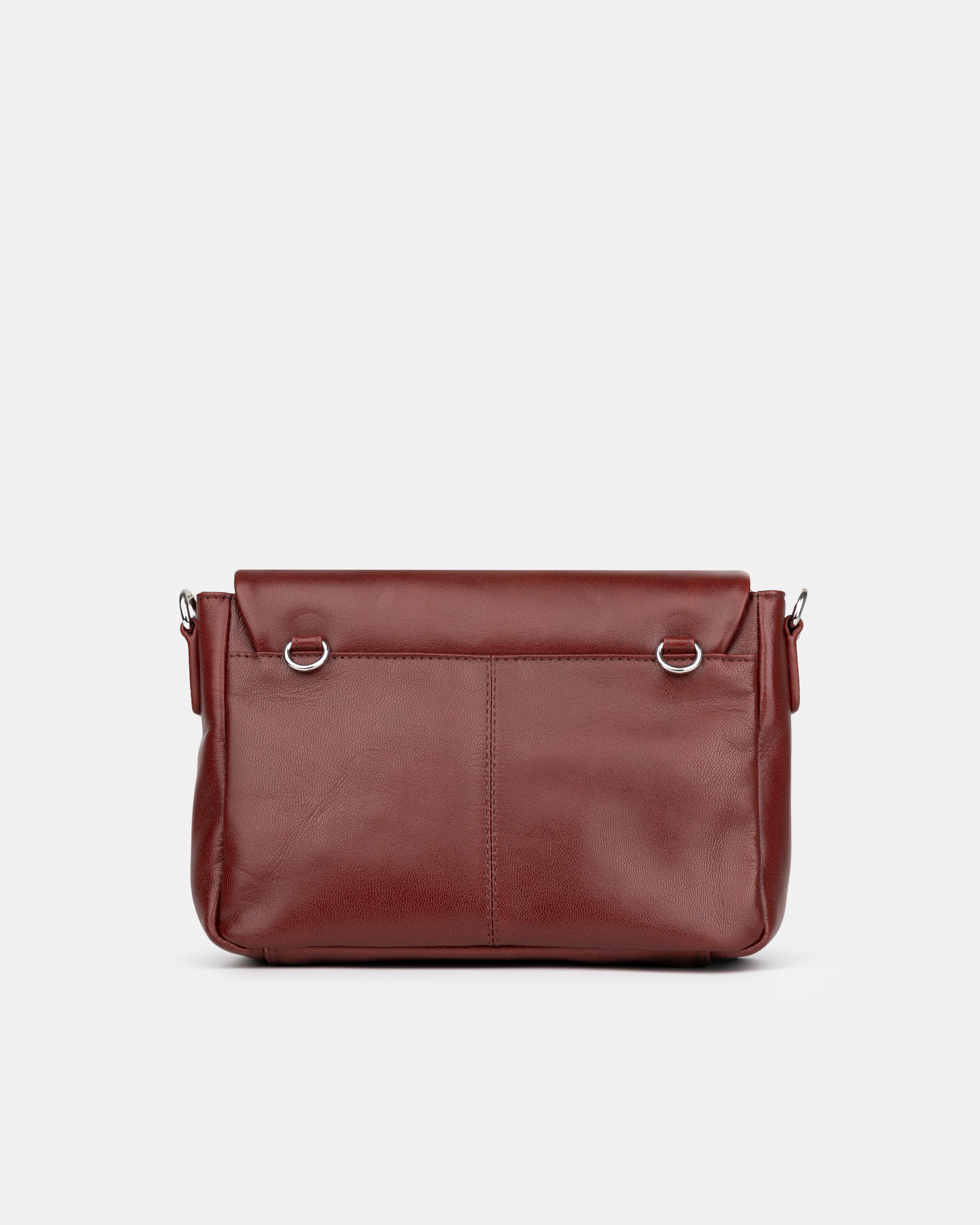 Maxke  Burgundy Leather shoulder - and crossbody bag with golden hardware of the brand Neuville. Back photo 