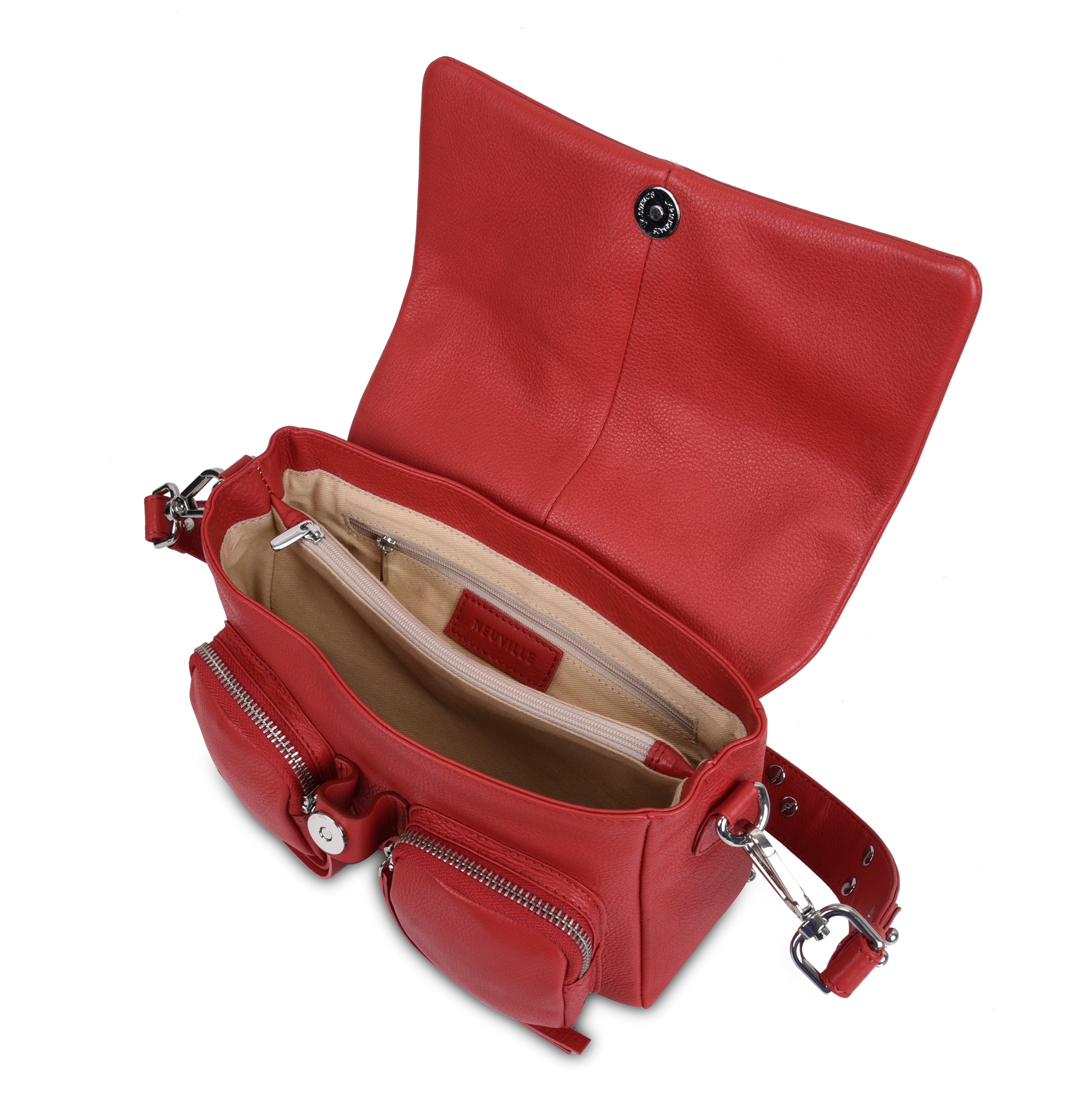 Maxke Coral Red Leather Bag, open product shot