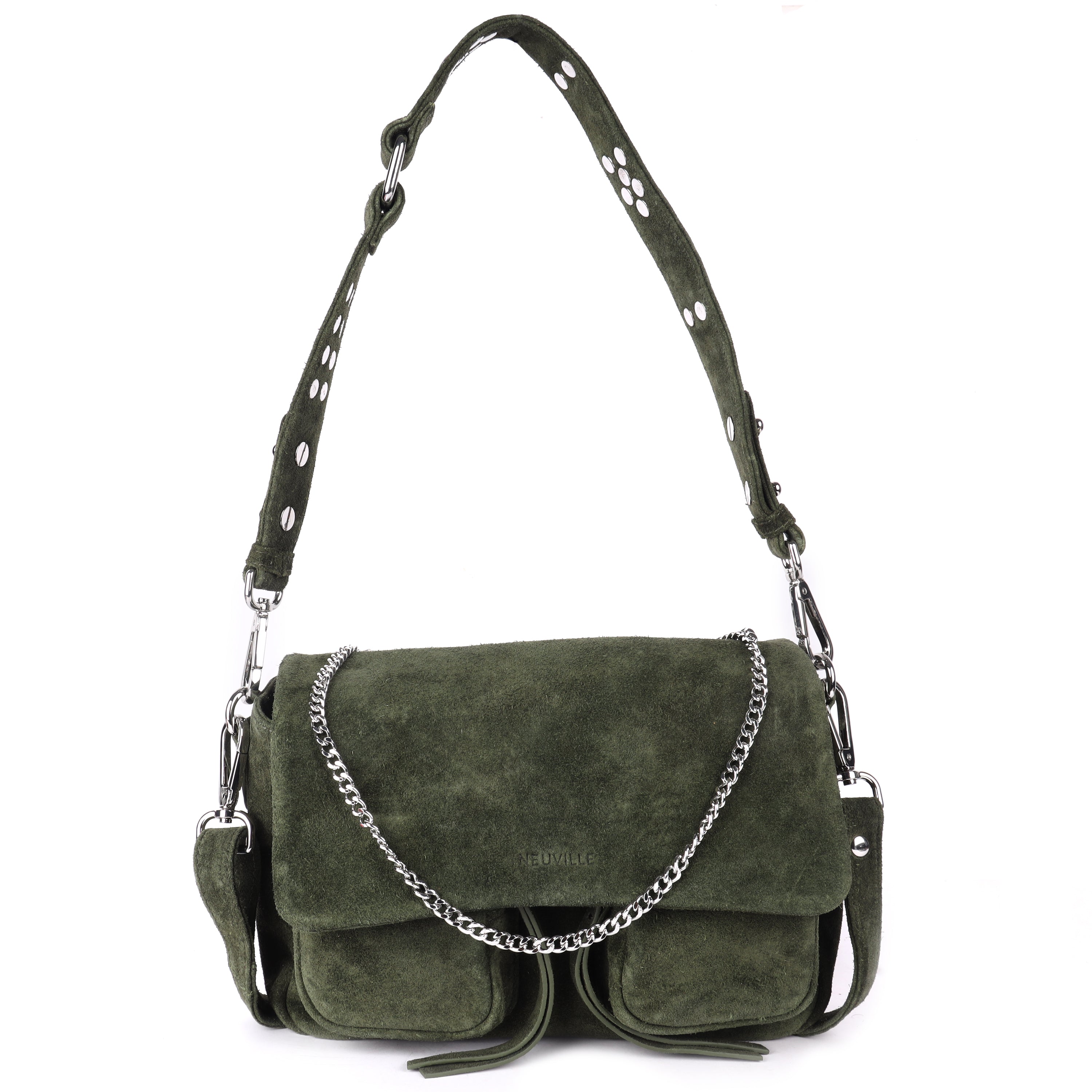 Max Suede Green product photo, Leather shoulder bag