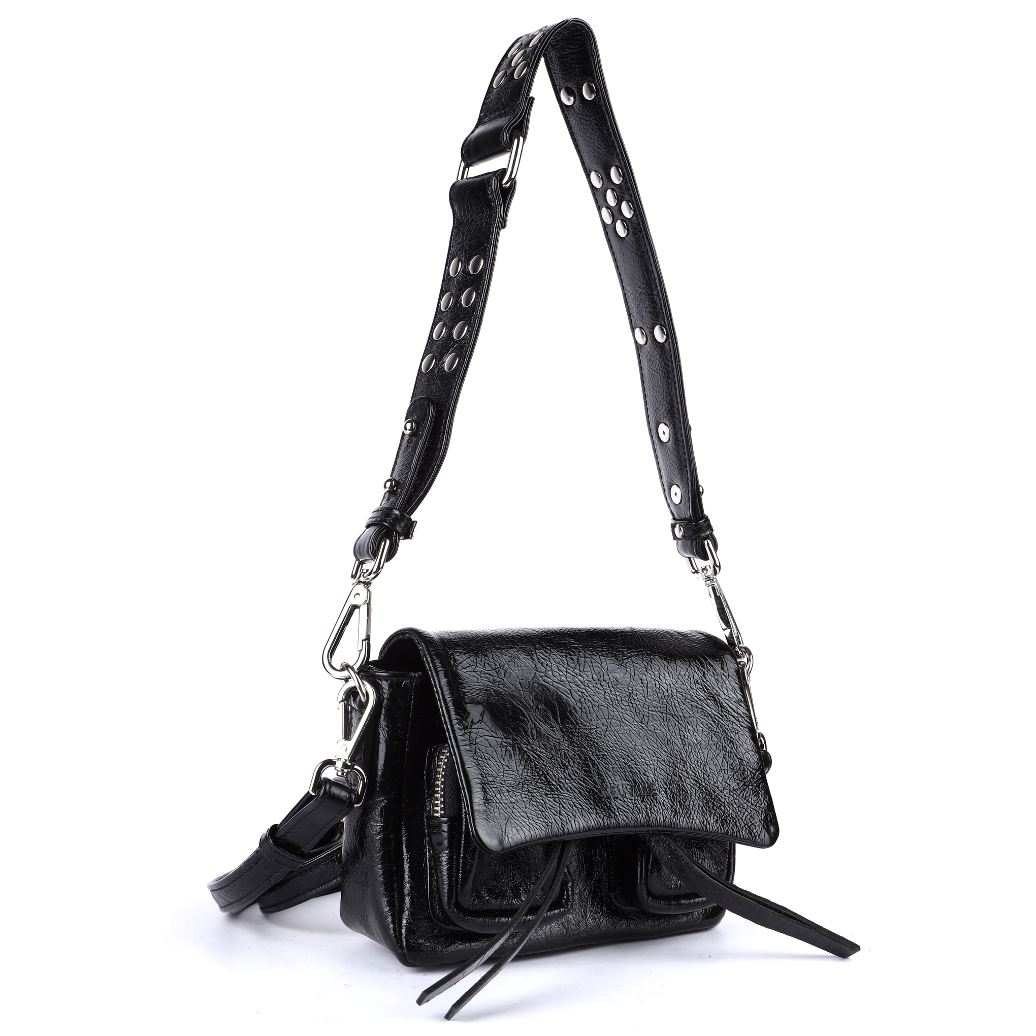 Max mini Black crunch Leather bag, side product picture