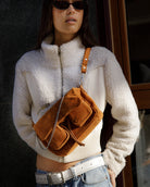 Maxke Suede Camel, Leather suede bag Neuville, shoulderbag, crossbody bag