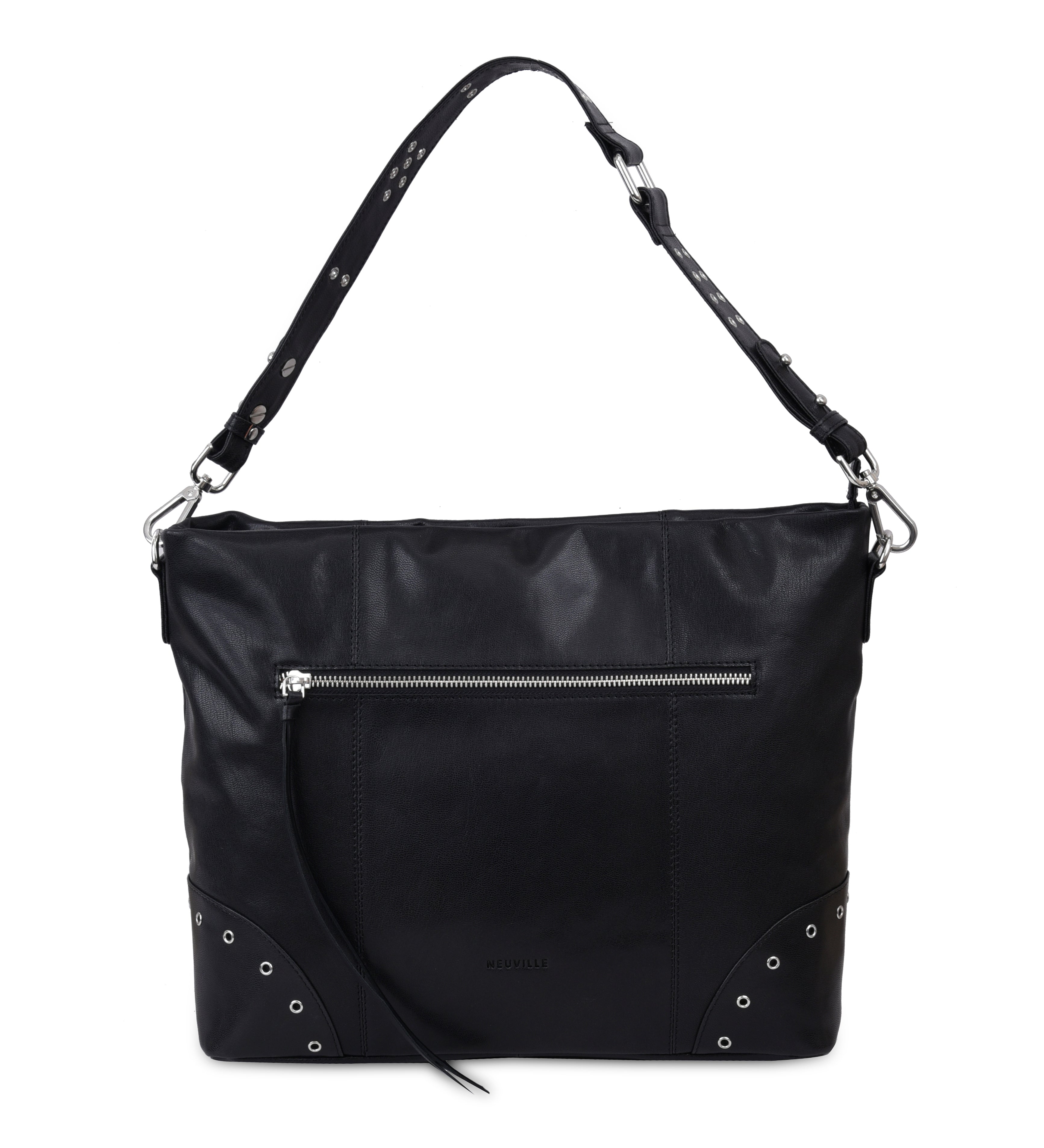 Orion black Neuville. Big black leather bag of the brand Neuville. Shoulder bag