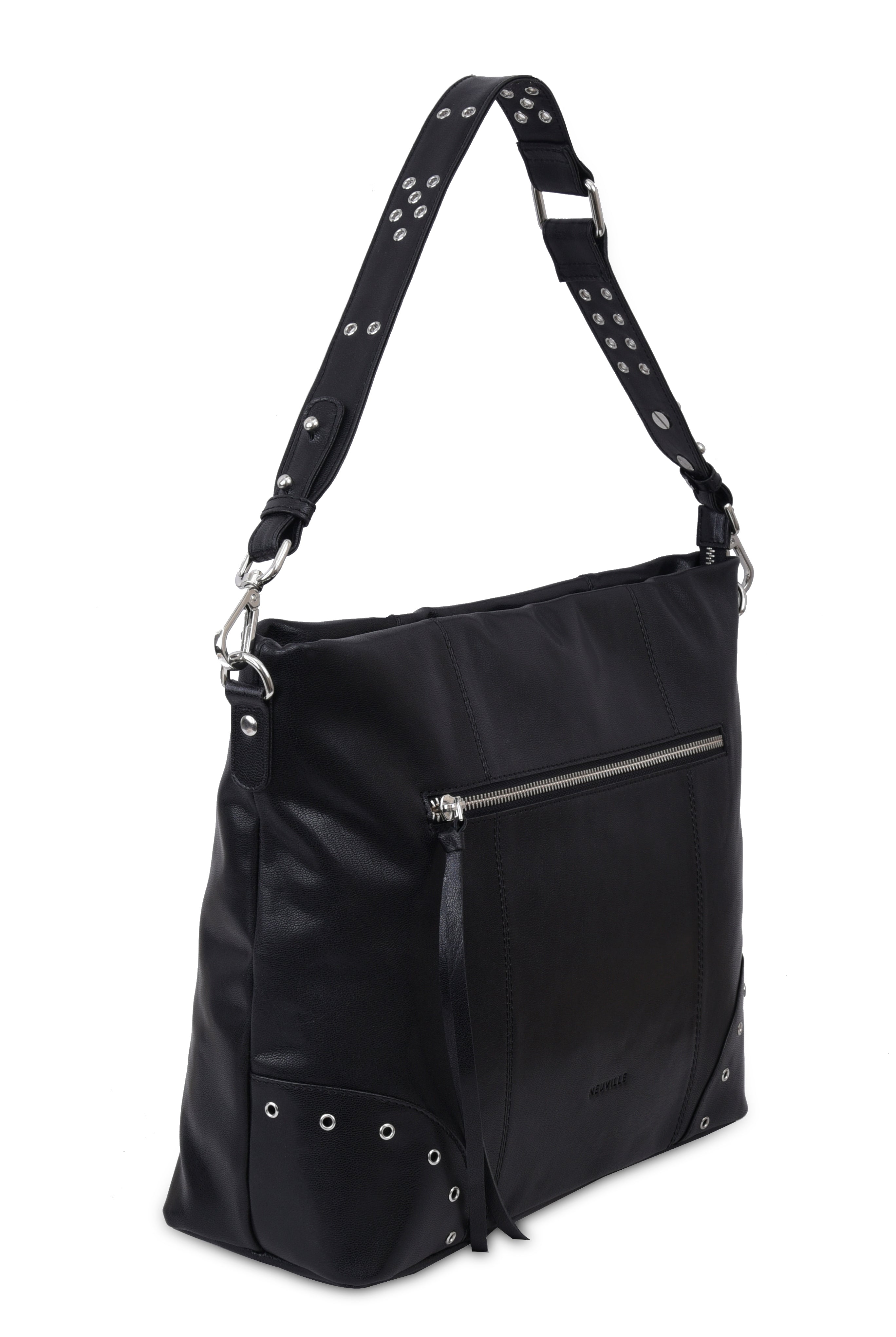 Orion black Neuville. Big black leather bag of the brand Neuville. Shoulder bag