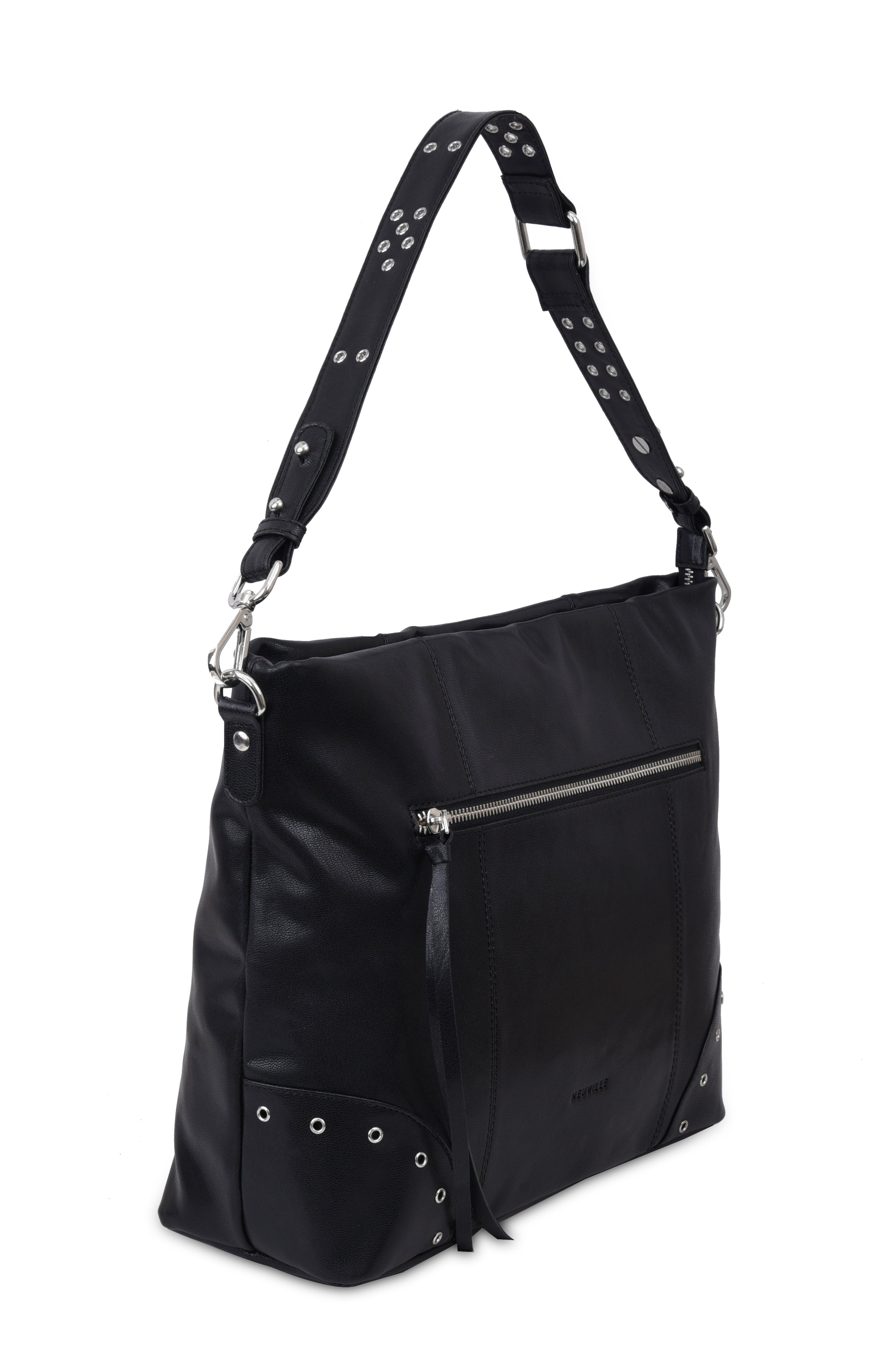 Orion black Neuville. Big black leather bag of the brand Neuville. Shoulder bag