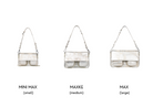 Three handbags labeled 'MINI MAX', 'MAXKE', and 'MAX' on a white background.